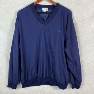 Vintage IZOD Windbreaker Jacket Mens Lg Navy V Neck Logo 90s Nylon Pullover Golf